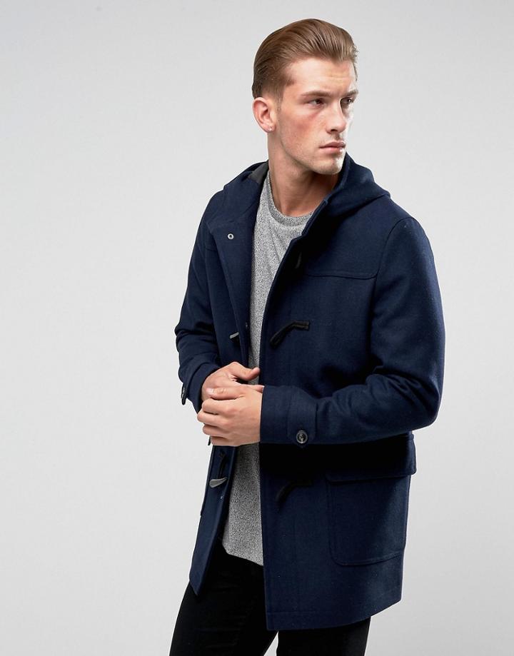 Asos Wool Mix Duffle Coat In Navy - Navy