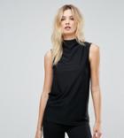 Asos Tall Crepe Top With Cowl Neck And Open Back - Black