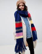 Asos Design Knitted Blocked Stripe Scarf With Tassels - Multi