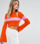 Missguided Flare Sleeve Stripe Cropped Sweater - Multi