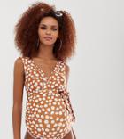 Peek & Beau Eco Exclusive Maternity Belted Scallop Swimsuit In Cinnamon Spot - Orange