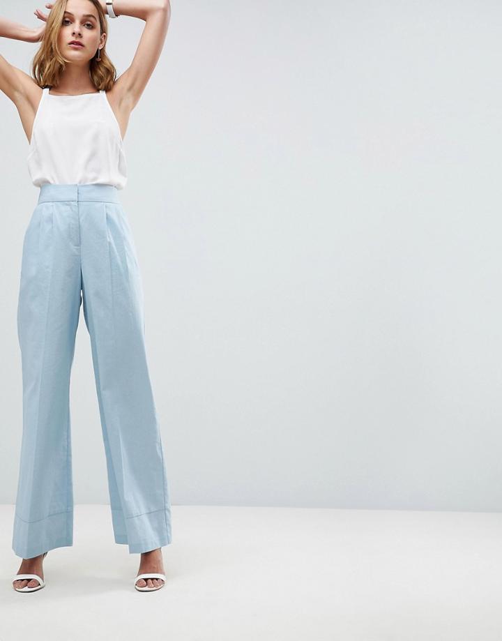 Asos Tailored Clean Linen Wide Leg Pants - Blue