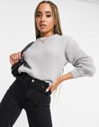 Na-kd Balloon Sleeve Round Neck Sweater In Gray-grey