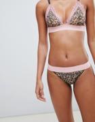 Asos Design Jasmine Animal Print & Eyelash Lace Brazllian Pant - Pink