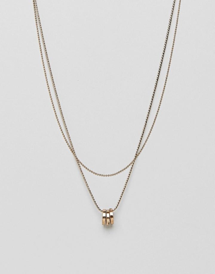 Bershka Necklace In Gold With Hoops - Gold