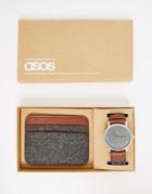 Asos Watch And Card Holder Set In Charcoal Felt - Charcoal