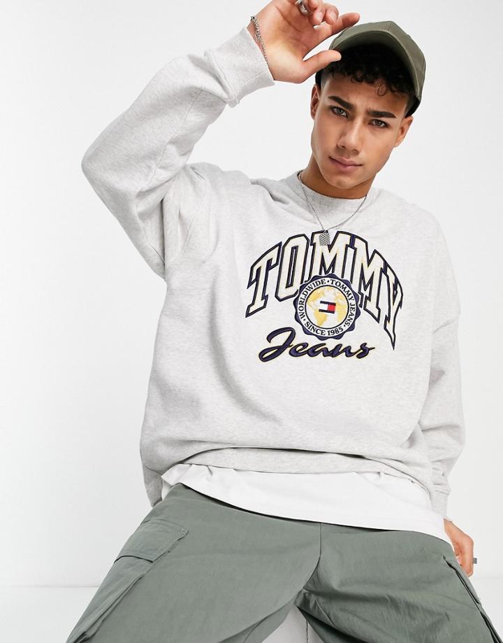Tommy Jeans Archive College Logo Oversized Sweatshirt In Gray Heather