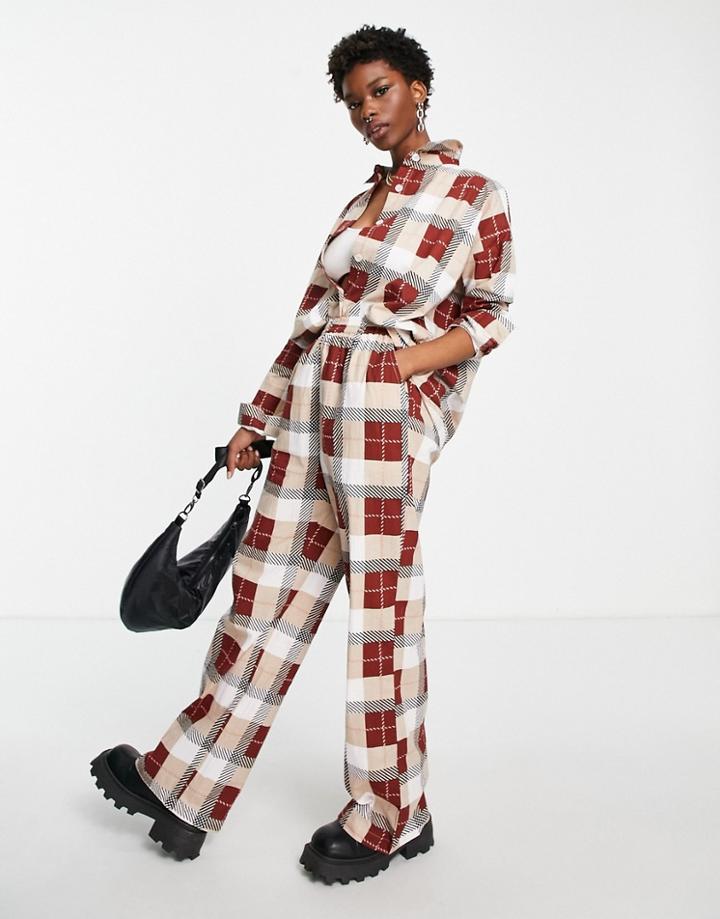 Heartbreak Wide Leg Pants In Brown Check - Part Of A Set