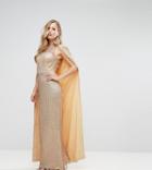 Bariano Sequin Maxi Dress With Cape-gold