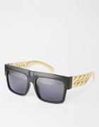 Asos Flatbrow Sunglasses With Gold Chain Detail Temples - Black