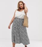 Asos Design Curve Button Front Midi Skirt With Pockets In Teal Floral Print - Multi