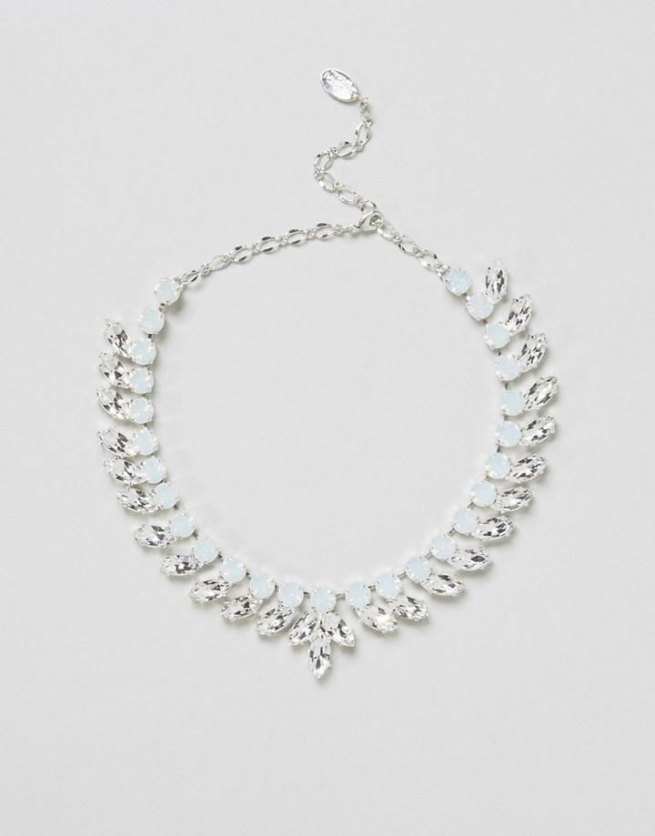 Krystal London Swarovski Crystal Chunky Necklace With Leaf Drops - Silver