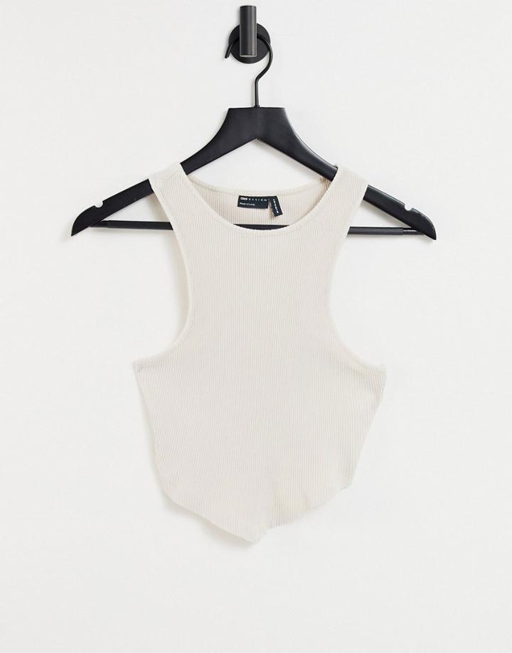 Asos Design Tank Top With Scarf Hem In Washed Stone-neutral