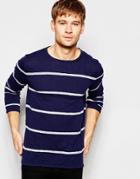 Esprit Knitted Sweater With Stripes - Navy