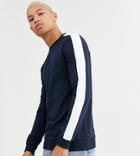 Asos Design Tall Muscle Sweatshirt In Navy With Side Stripe