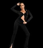 Asyou 90's High Waist Split Hem Flare Pants In Black