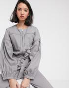 Asos Design Zip Front Boiler Jumpsuit With Slouchy Puff Sleeve-green