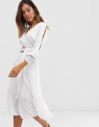 Moon River Belted Midi Dress - White