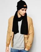 7x Cable Beanie Hat And Scarf Set - Black