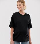 Asos Design Maternity Super Oversized T-shirt With Seam Detail In Black