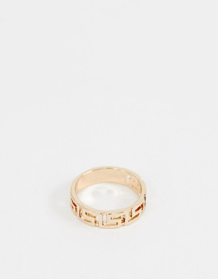 Asos Design Ring In Vintage Style Logo Design In Gold - Gold