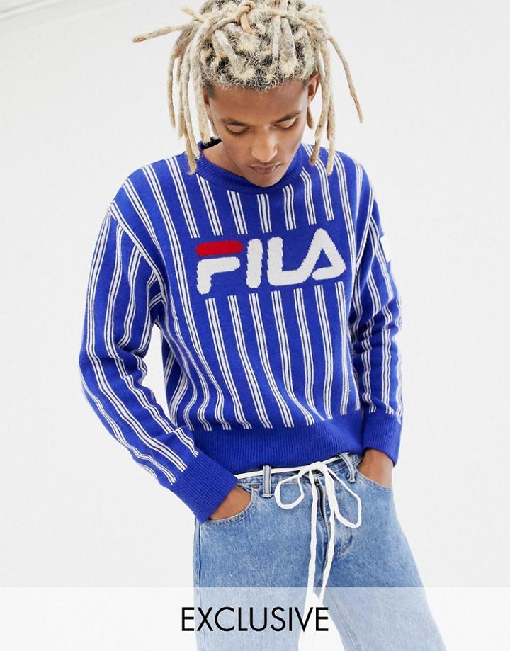 D-antidote X Fila Logo Sweatshirt With Metallic Stripe-blue