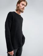 Asos Slouchy Knitted Sweater In Black - Black