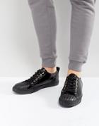 Asos Lace Up Sneakers In Black Patent With Toe Cap - Black