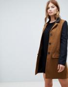 Brave Soul Slim Coat With Contrast Sleeve - Brown