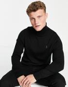 Polo Ralph Lauren Icon Logo Merino Wool Knit Roll Neck Sweater In Black