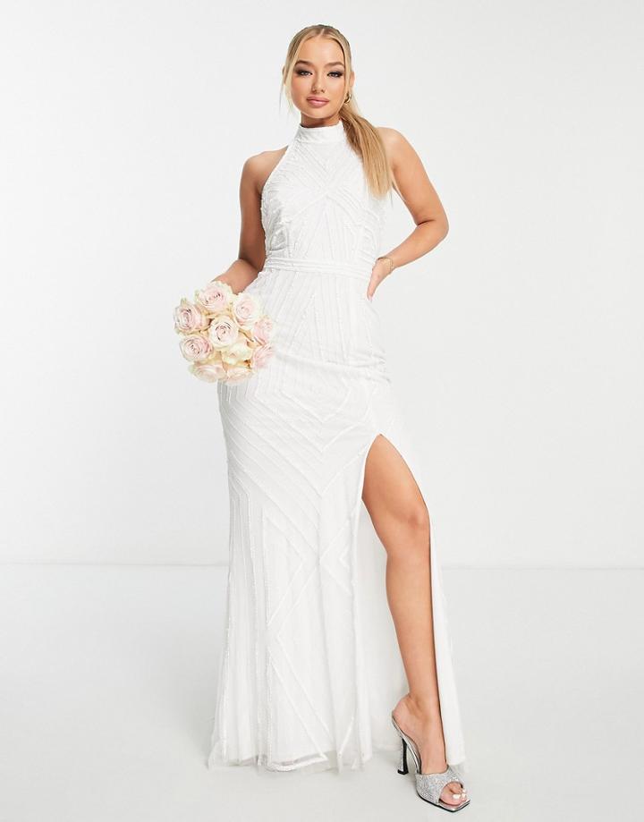 Starlet Bridal High Neck Embellished Maxi Dress In Ivory-white