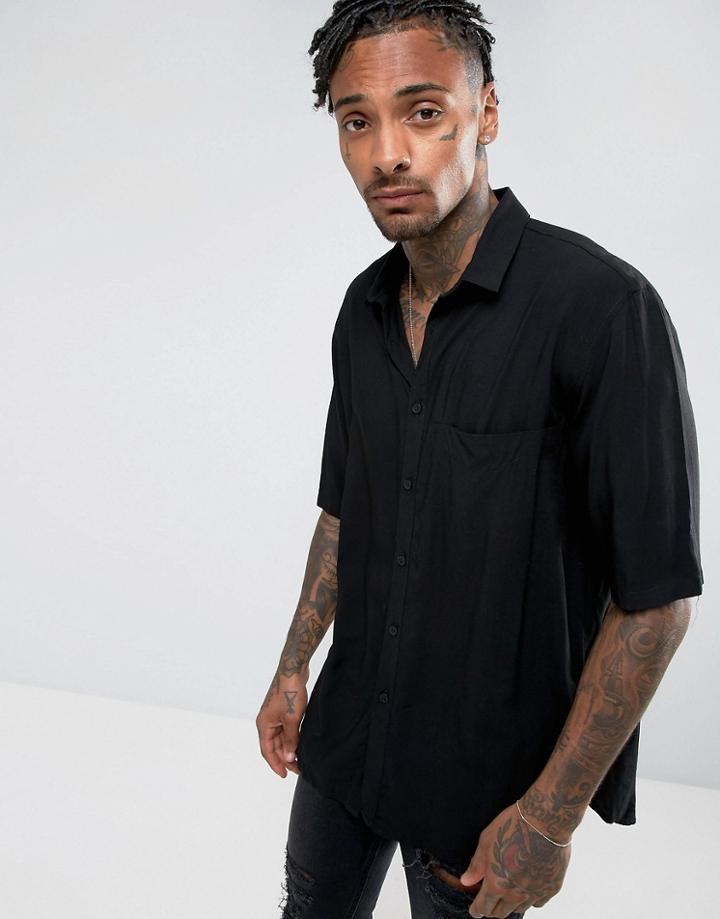 Bershka Oversized Shirt In Black - Black