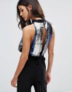 Love High Neck Sequin Top With Tie Back - Multi
