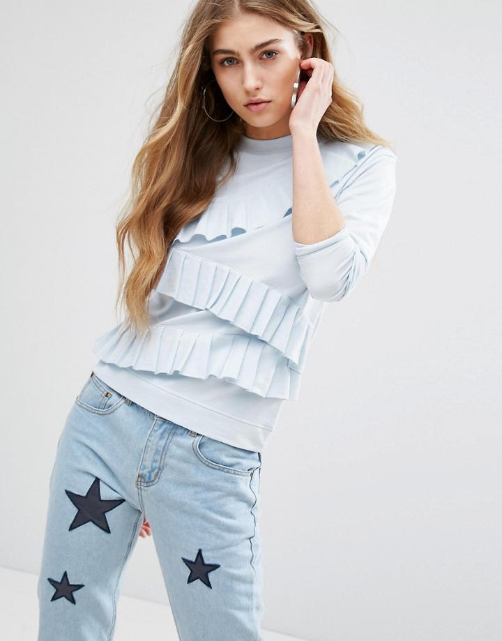 Daisy Street Sweatshirt With Ruffle Trim - Blue