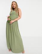 Tfnc Bridesmaid High Neck Pleated Maxi Dress In Dusky Green