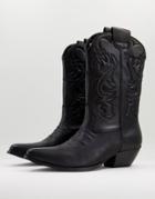 Asos Design Heeled Western Cowboy Boots In Black Leather With Black Sole