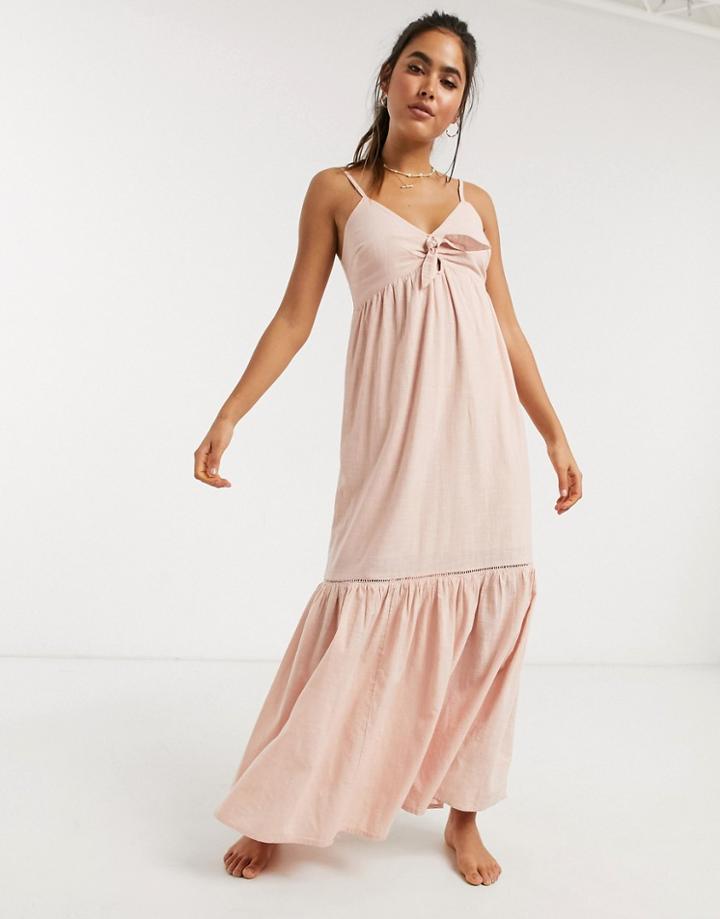 Accessorize Knot Front Beach Maxi Dress In Pink