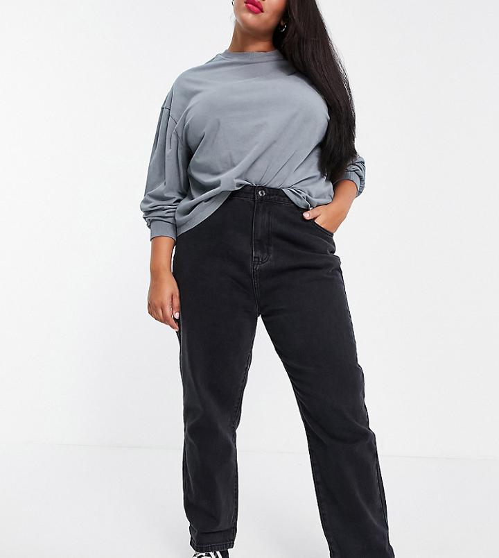 Don't Think Twice Plus Lou Mom Jeans In Vintage Black