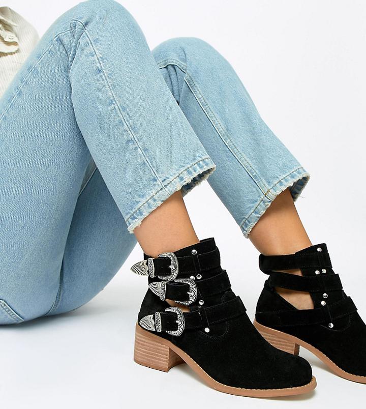 Asos Design Wide Fit Blair Leather Cut Out Ankle Boots-black
