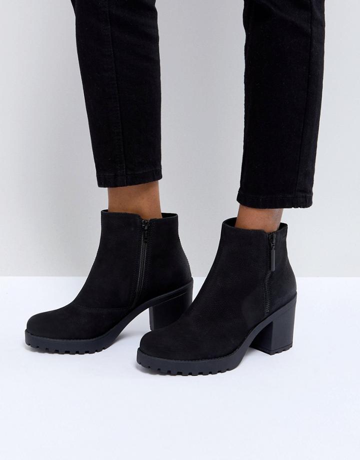 Vagabond Grace Black Leather Ankle Boots With Zip - Black
