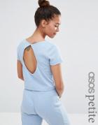 Asos Petite Lounge Ribbed Short Sleeve Open Back Tee - Blue