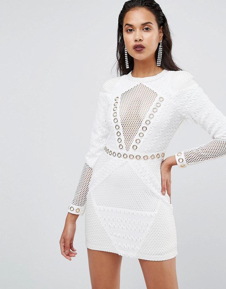 Boohoo Premium Sequin And Mesh Detail Bodycon Dress - White