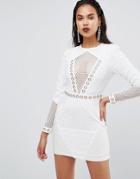Boohoo Premium Sequin And Mesh Detail Bodycon Dress - White