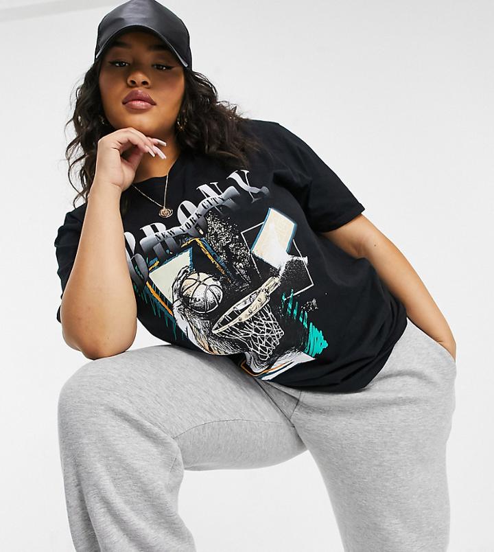 Missguided Plus T-shirt With Bronx Graphic In Black