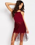 First & I Longline Fringe Detail Lace Cami Top - Wine