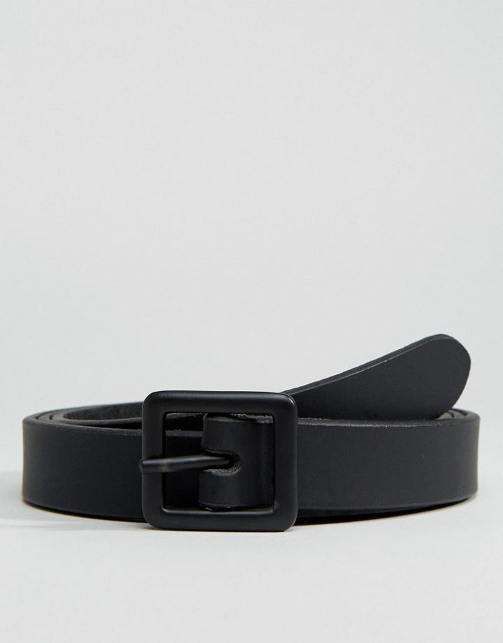 Asos Skinny Leather Belt In Black With Matte Coated Buckle - Black