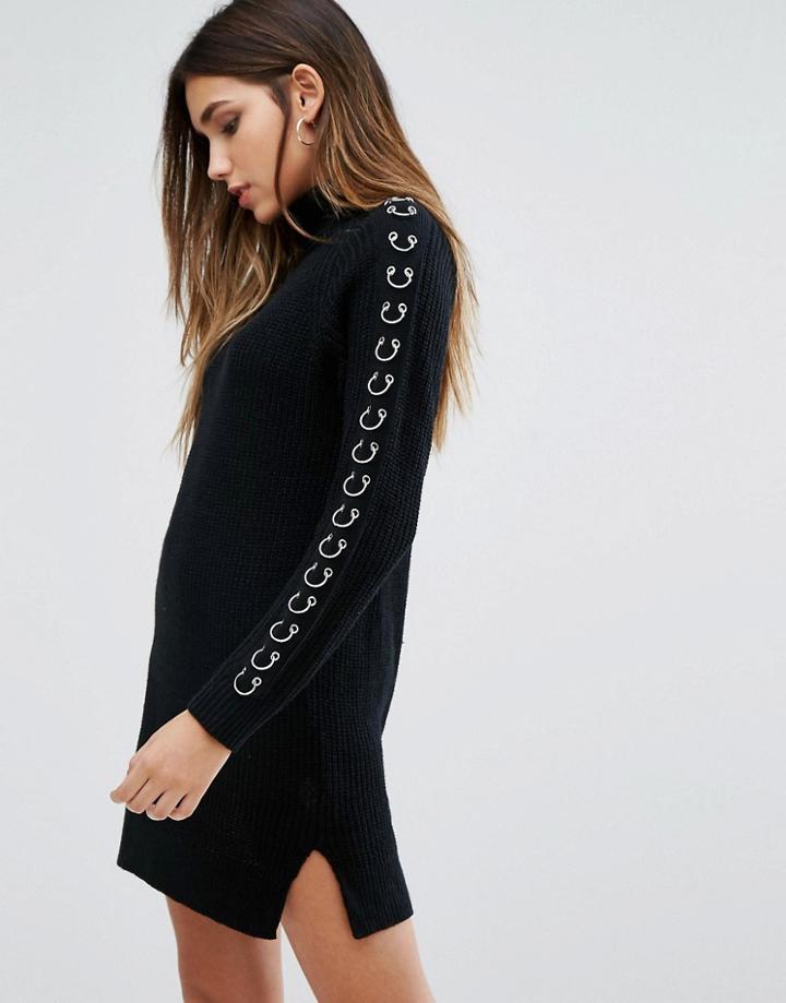 Missguided Ring Detail Roll Neck Mini Dress - Black