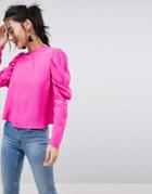 Asos Design Boxy Top With Exaggerated Sleeve-pink