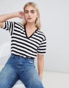 Asos Design Stripe V Neck T-shirt Arnold - Multi