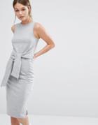 New Look Tie Waist Midi Dress - Gray